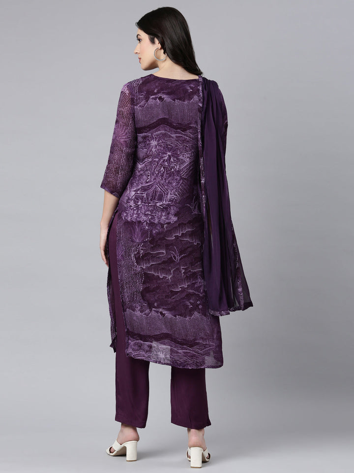 Neerus Purple printed ethnic suit set - side view