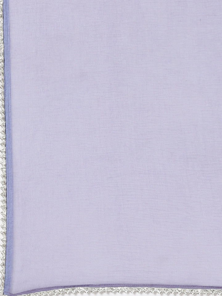 Neerus Purple floral printed straight suit set - detail view 4