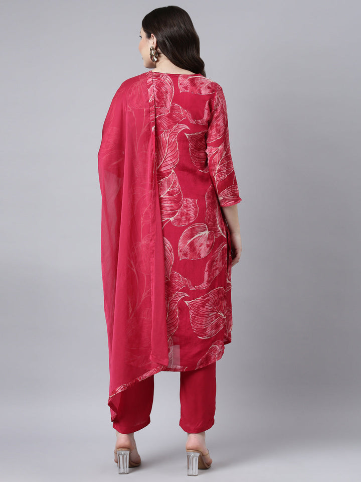 Neerus Pink printed straight suit set - side view