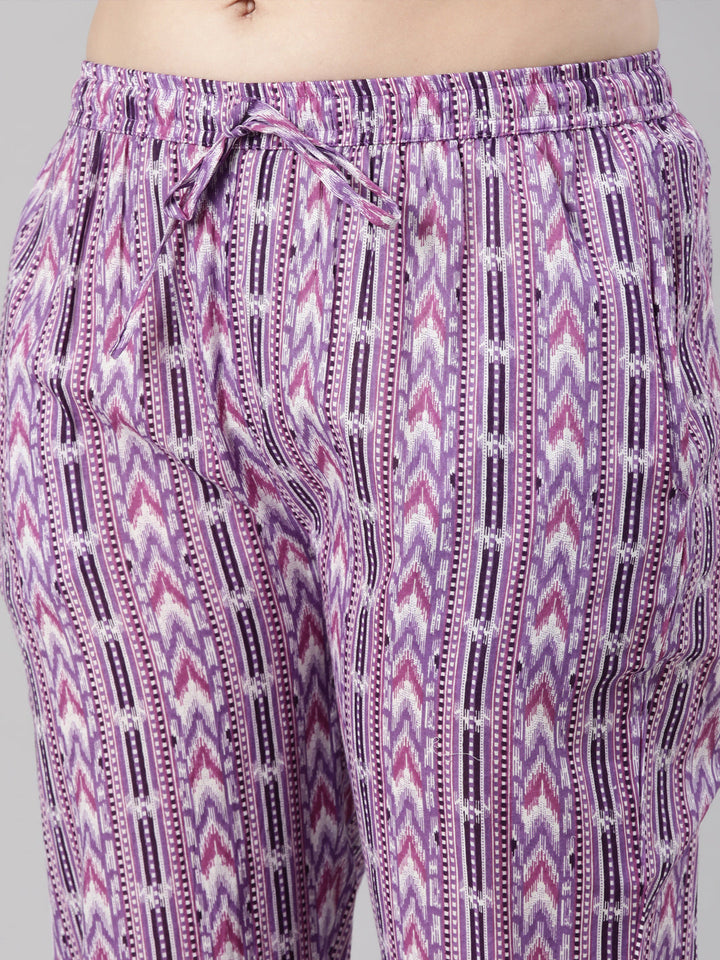 Neerus Purple floral printed straight suit set - detail view 2