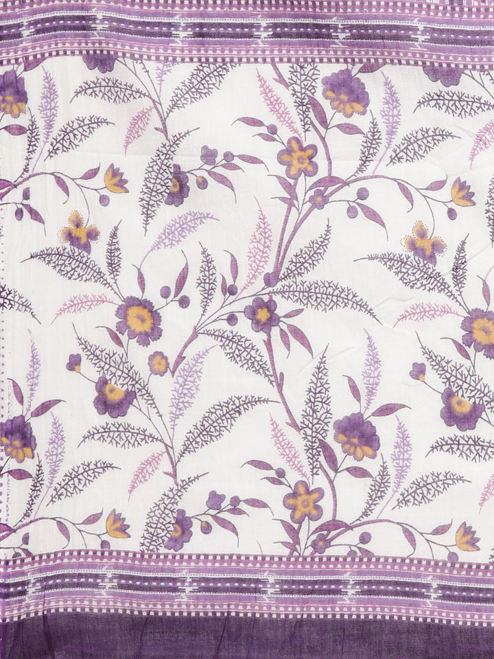 Neerus Purple floral printed straight suit set - detail view 3