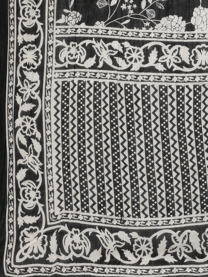 Neerus Black printed straight suit set panelled kurta with dupatta - detail view 5