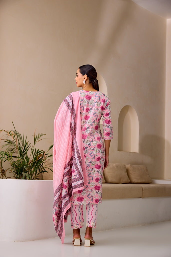 Neerus Pink embellished straight suit set - detail view 2