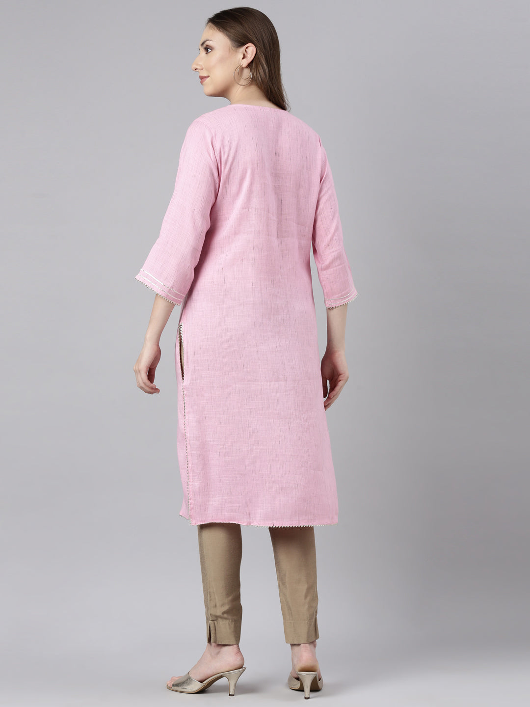 Neerus Pink solid straight kurti - side view