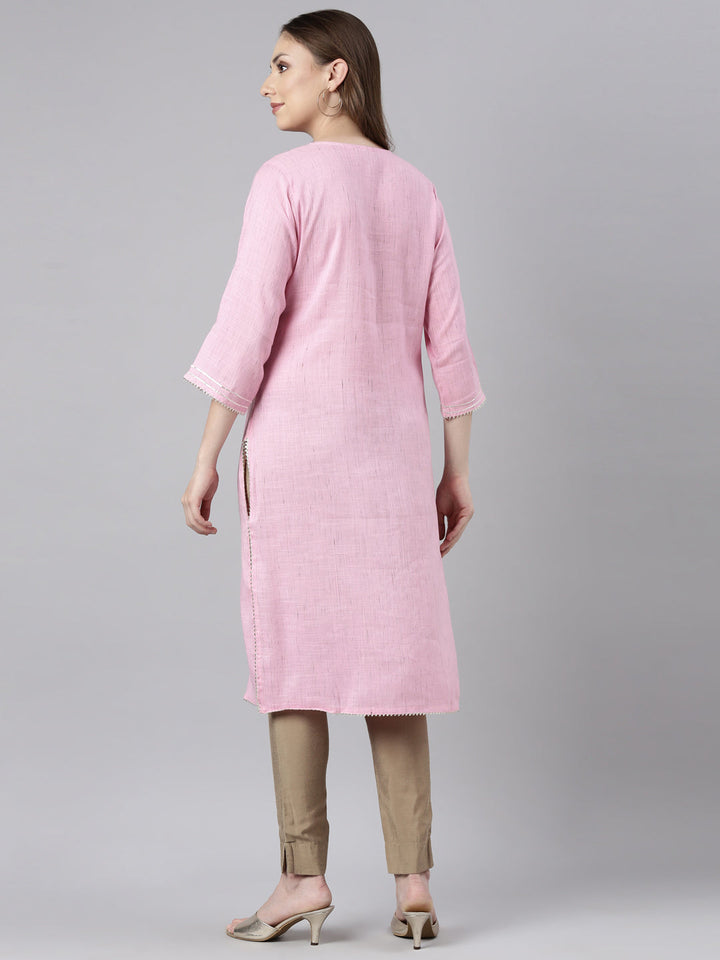Neerus Pink solid straight kurti - side view