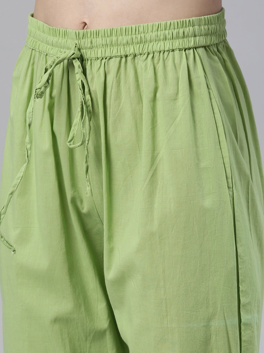 Neerus Green cotton printed kurta set with trouser and dupatta - detail view 3