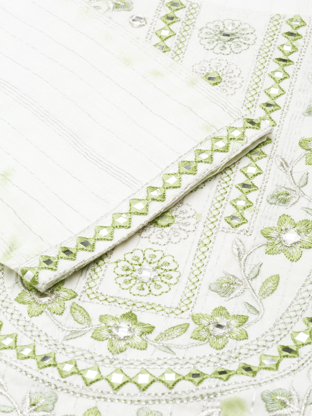 Neerus Green cotton printed kurta set with trouser and dupatta - detail view 2