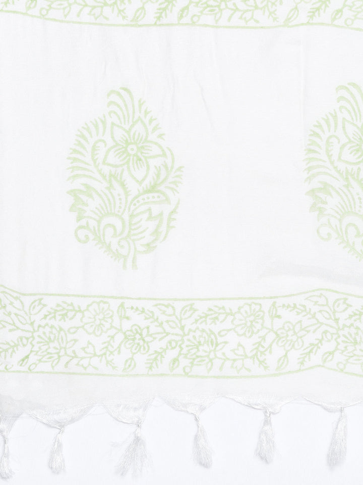 Neerus Green cotton printed kurta set with trouser and dupatta - detail view 4
