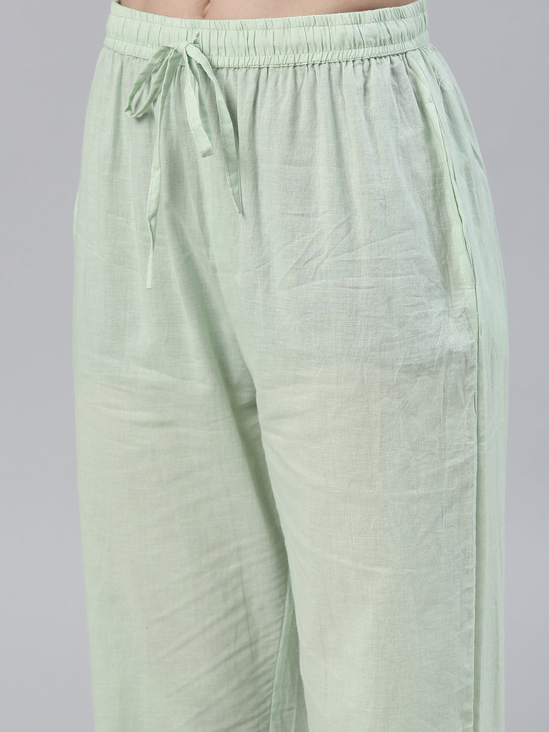 Neerus Green cotton embroidered kurta set - detail view 3