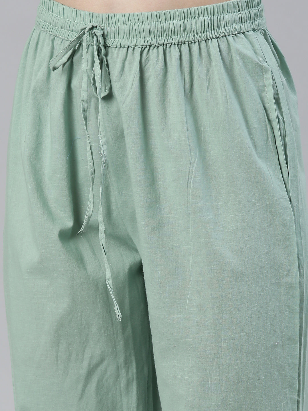 Neerus Green cotton printed kurta set with trouser and dupatta - detail view 3