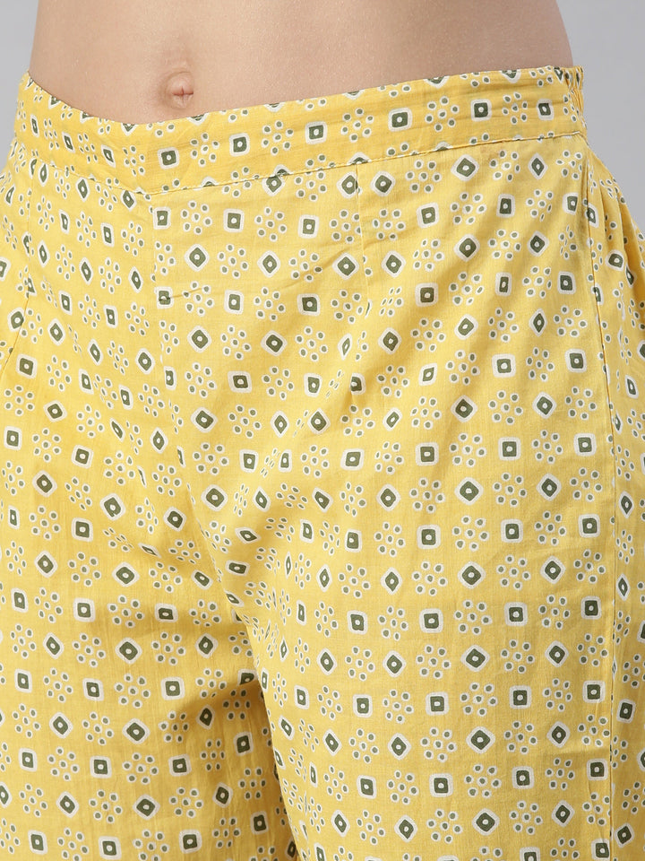 Neerus Yellow printed kurta set with trouser and dupatta - detail view 3