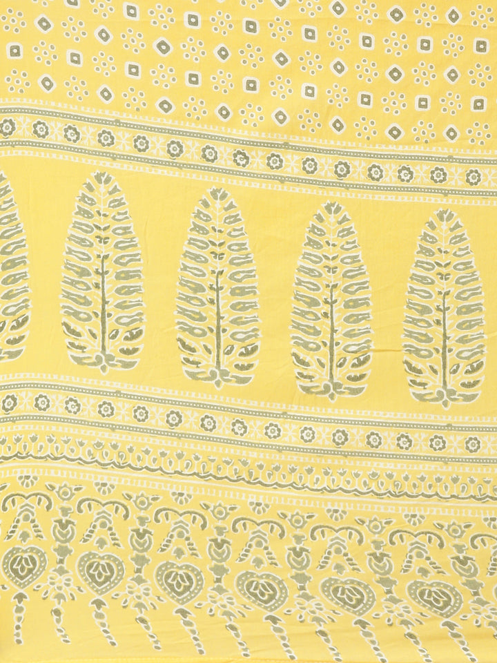 Neerus Yellow printed kurta set with trouser and dupatta - detail view 4