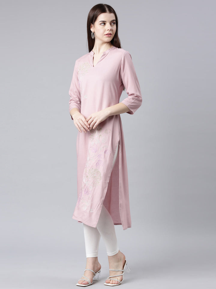 Neerus Pink floral printed straight kurta - back view