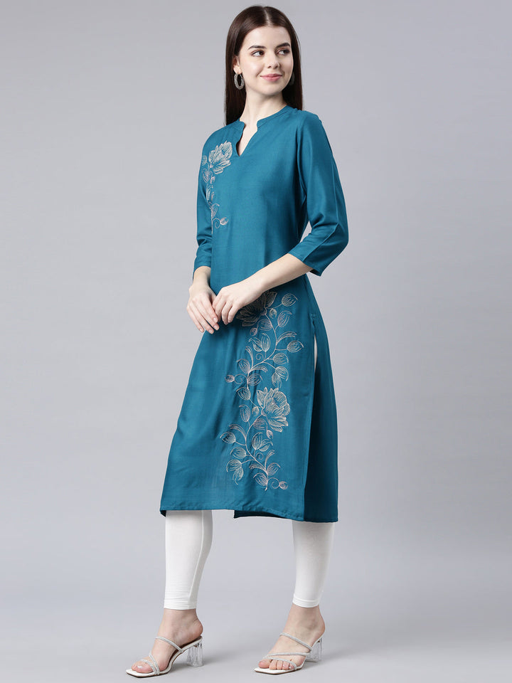 Neerus Green printed floral straight kurta - back view