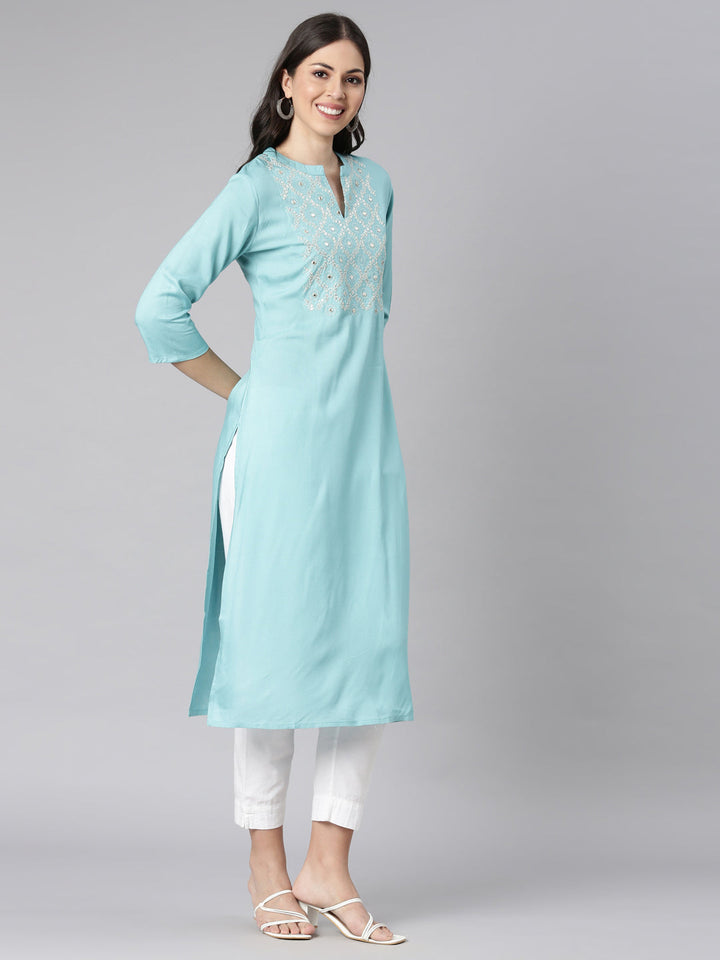 Neerus Green Casual Solid Straight Kurtas