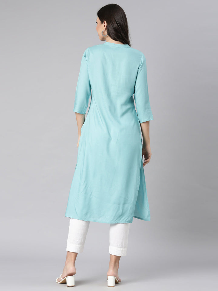 Neerus Green Casual Solid Straight Kurtas
