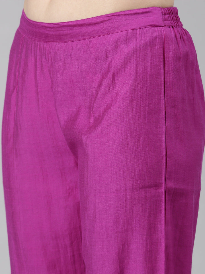 Neerus Purple Casual Solid Straight Kurta and Trousers With Dupatta