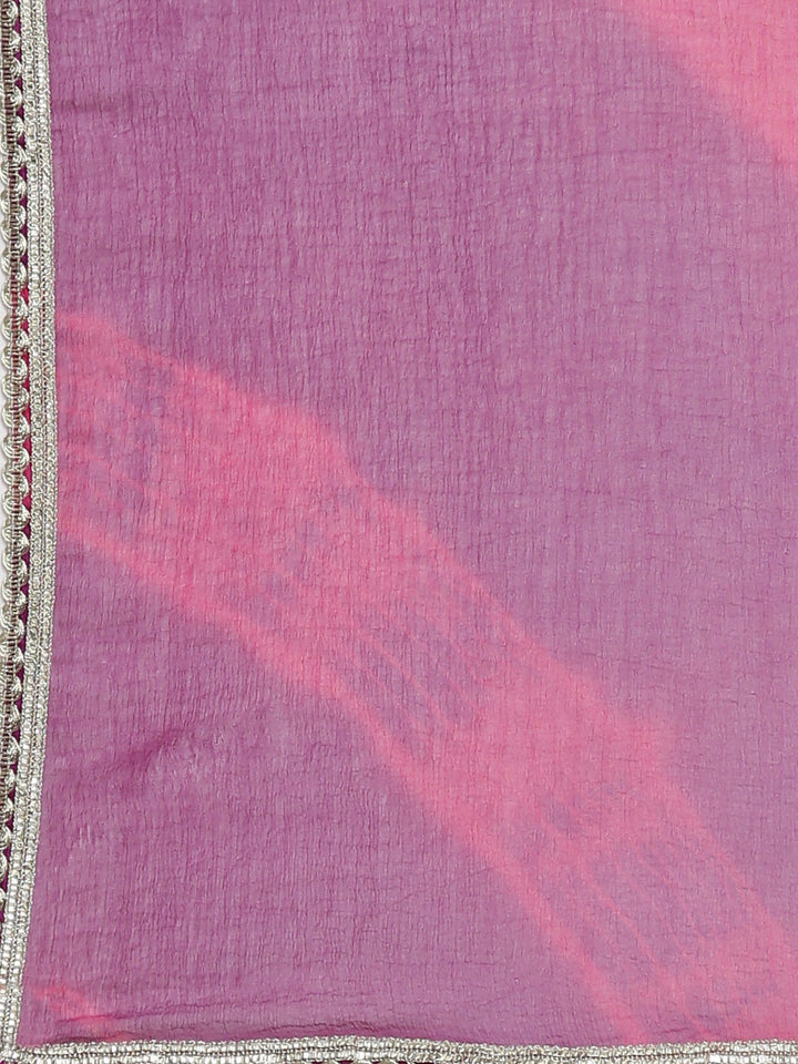 Neerus Purple Casual Solid Straight Kurta and Trousers With Dupatta