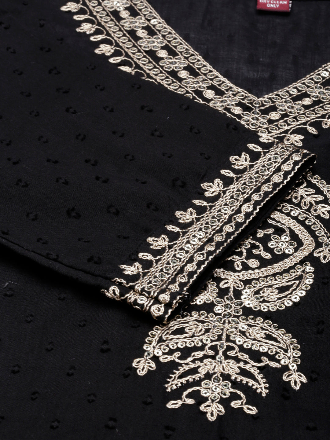 Neerus Black solid straight suit set with dupatta - detail view 1