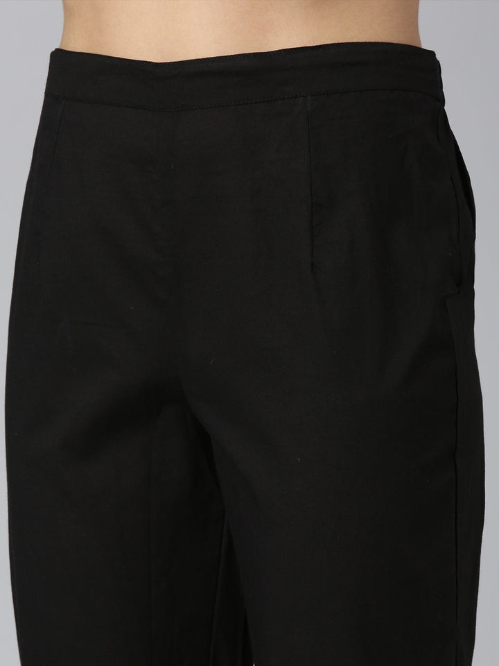 Neerus Black solid straight suit set with dupatta - detail view 3