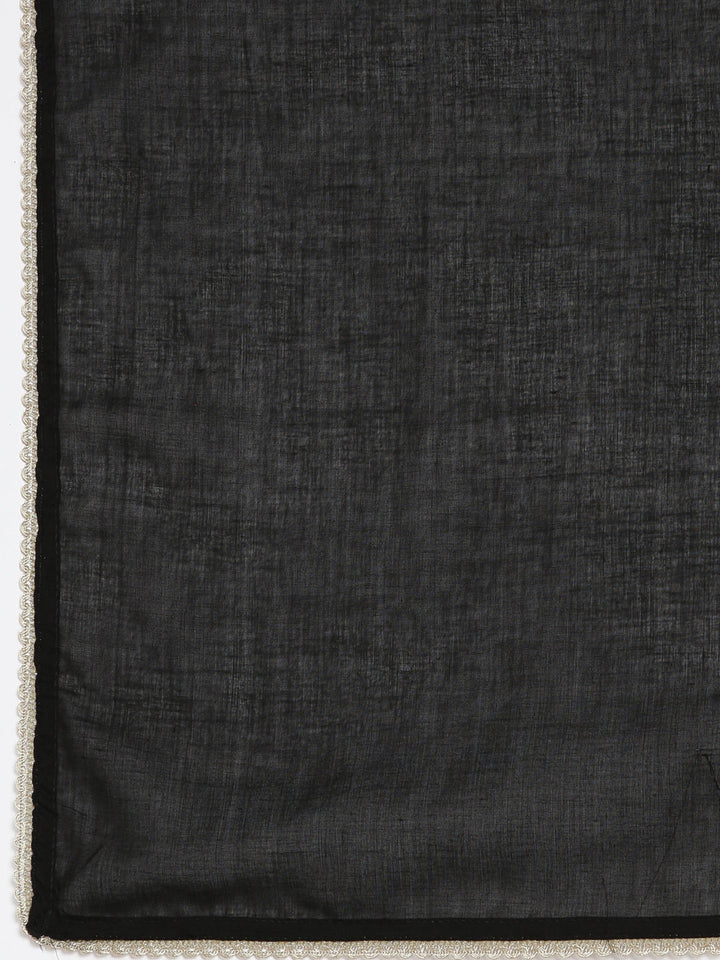 Neerus Black solid straight suit set with dupatta - detail view 4