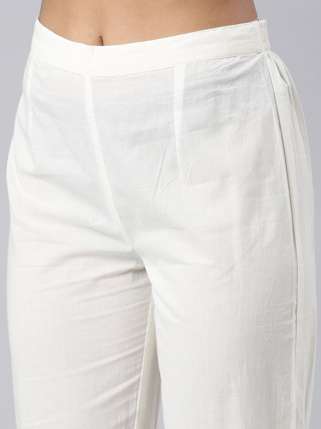 Neerus White cotton panelled straight suit set - detail view 4