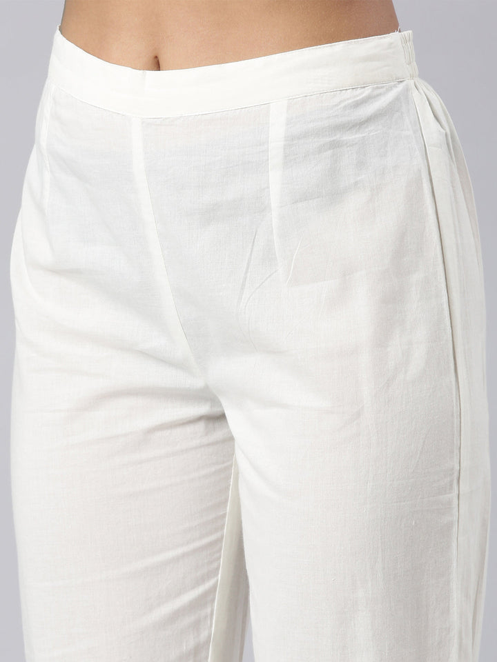 Neerus White cotton panelled straight suit set - detail view 4