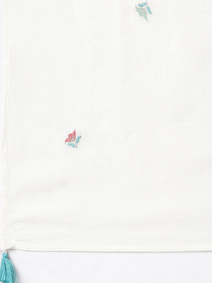 Neerus White cotton panelled straight suit set - detail view 5