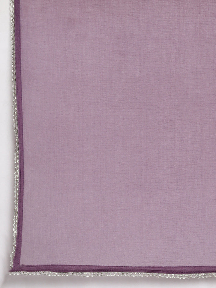 Neerus Lavender Casual Floral Straight Kurta and Trousers With Dupatta