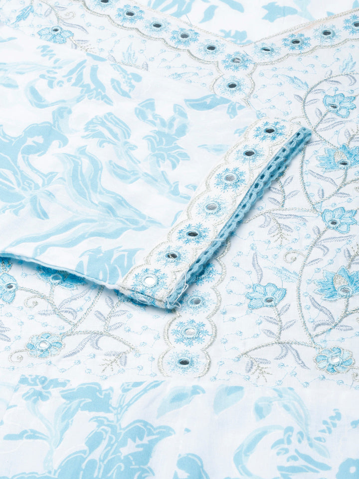 Neerus Blue muslin printed straight suit set - detail view 1