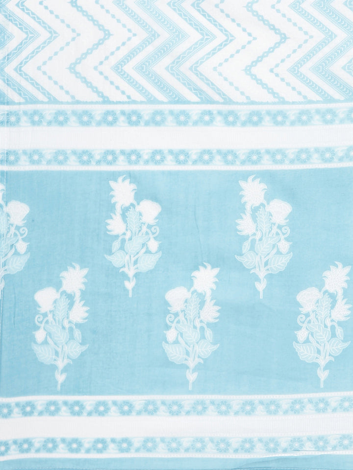 Neerus Blue muslin printed straight suit set - detail view 4