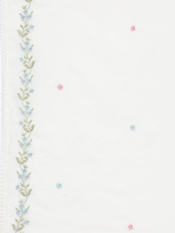 Neerus White cotton solid suit set - detail view 4