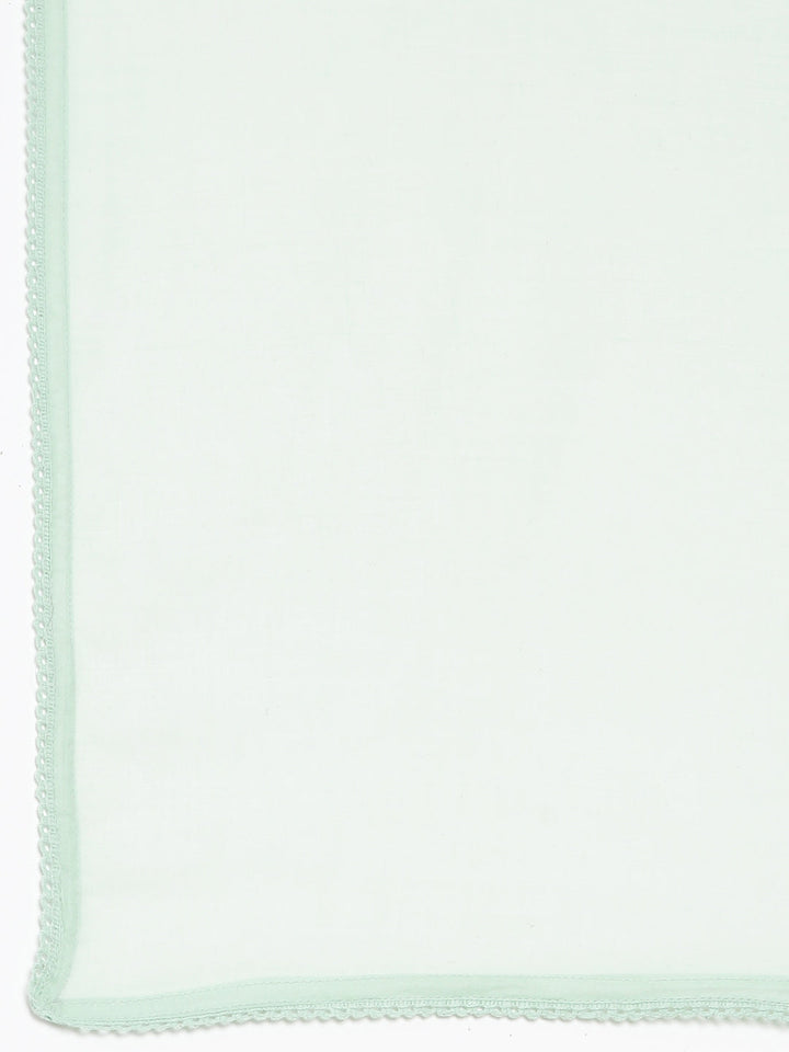 Neerus Green solid straight kurta suit set with trouser and dupatta - detail view 4