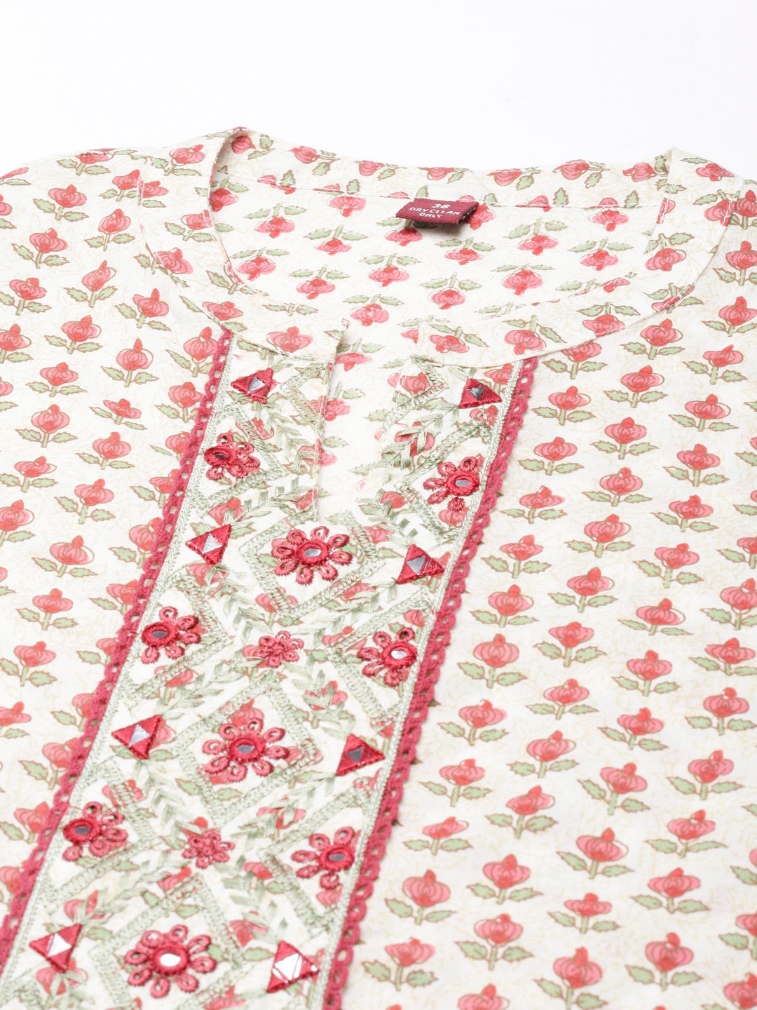 Neerus Beige cotton printed floral straight kurta - back view