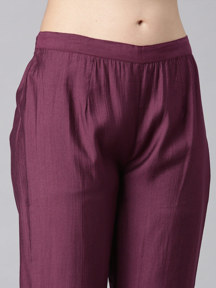 Neerus Purple Printed Straight Kurta and Trousers With Dupatta