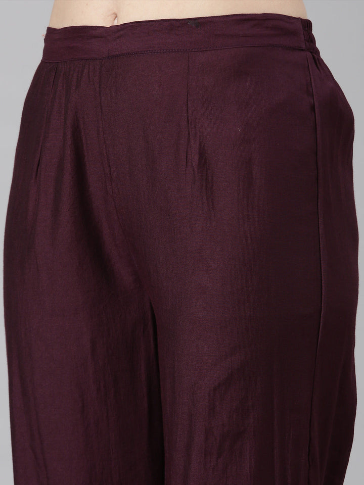 Neerus Purple Casual Solid Anarkali Kurta and Trousers With Dupatta