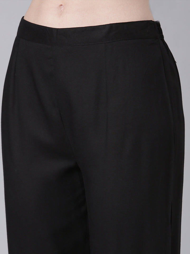 Neerus Black Solid Anarkali Kurta and Trousers With Dupatta