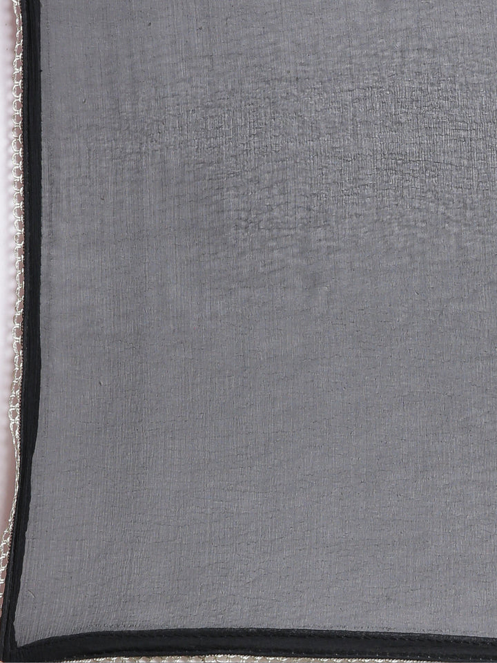 Neerus Black Solid Straight Kurta and Trousers With Dupatta