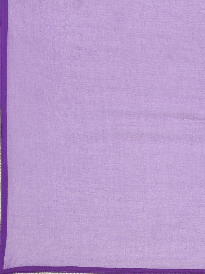 Neerus Purple Solid Straight Kurta and Trousers With Dupatta