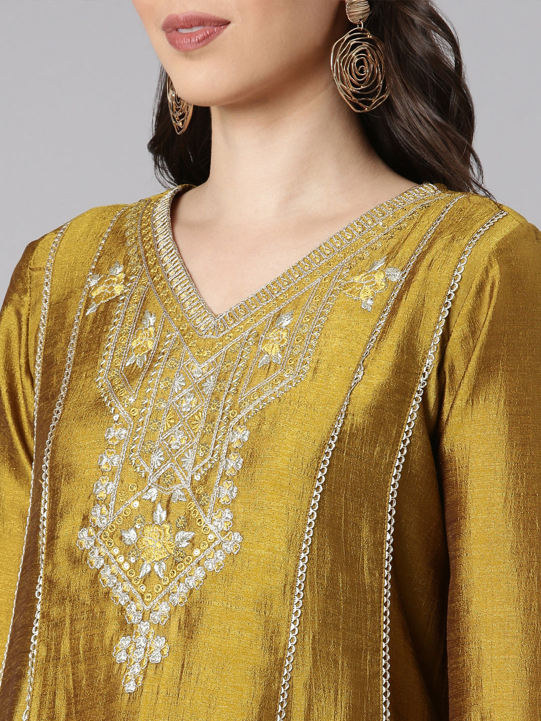 Neerus Green silk solid anarkali suit set - detail view 2
