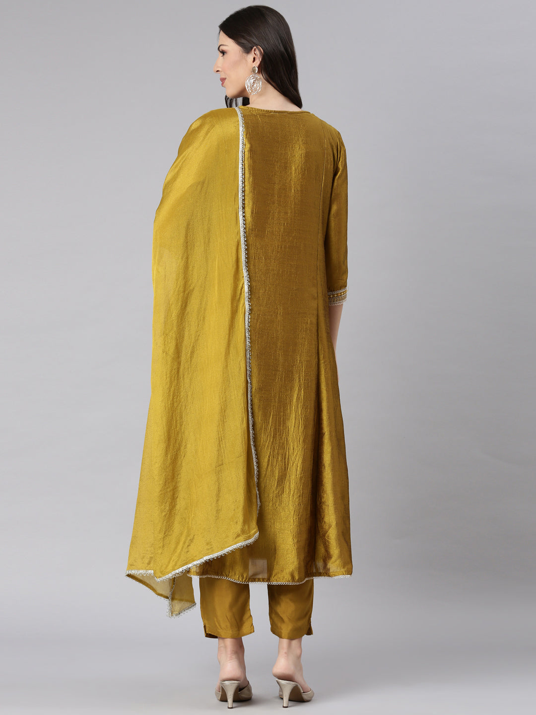 Neerus Green silk solid anarkali suit set - detail view 1
