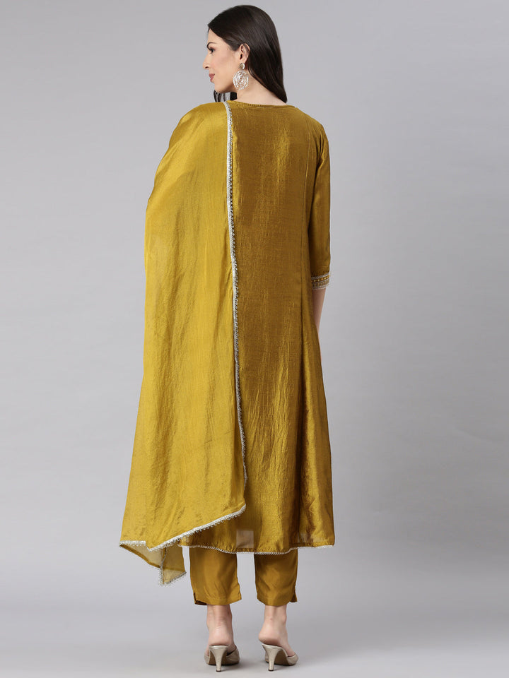 Neerus Green silk solid anarkali suit set - detail view 1