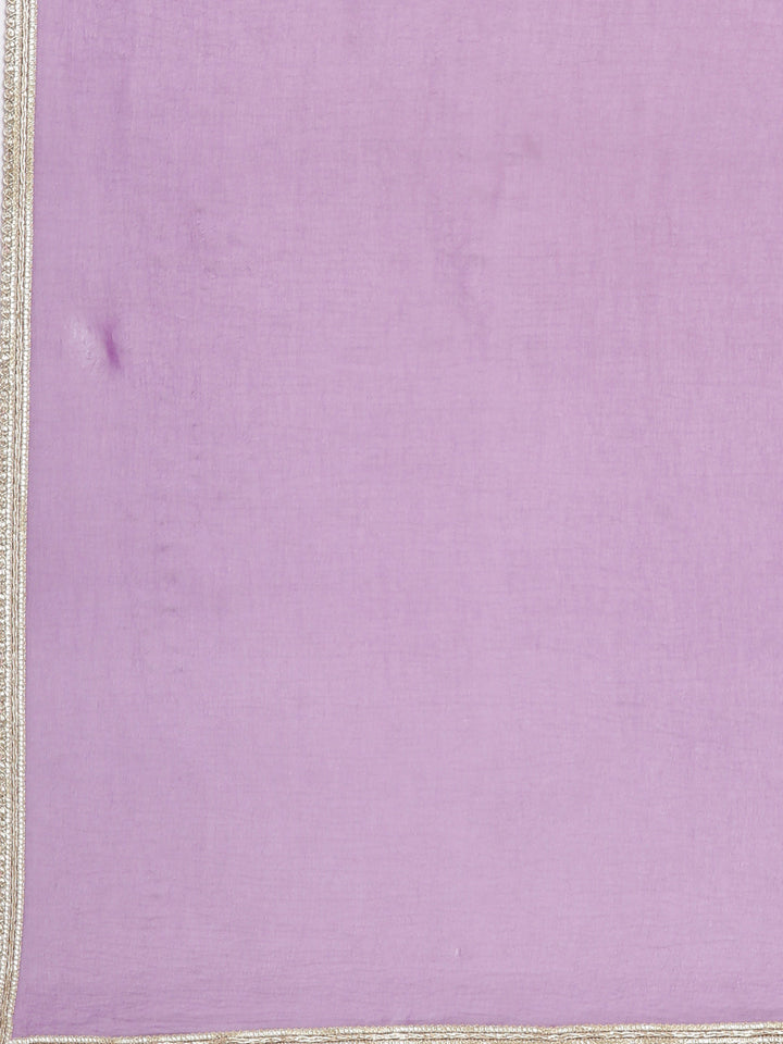 Neerus Lavender Solid Straight Kurta and Trousers With Dupatta