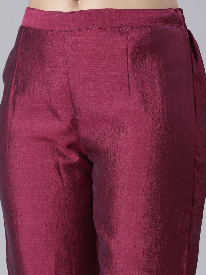 Neerus Purple Embroidered Anarkali Kurta and Trousers With Dupatta