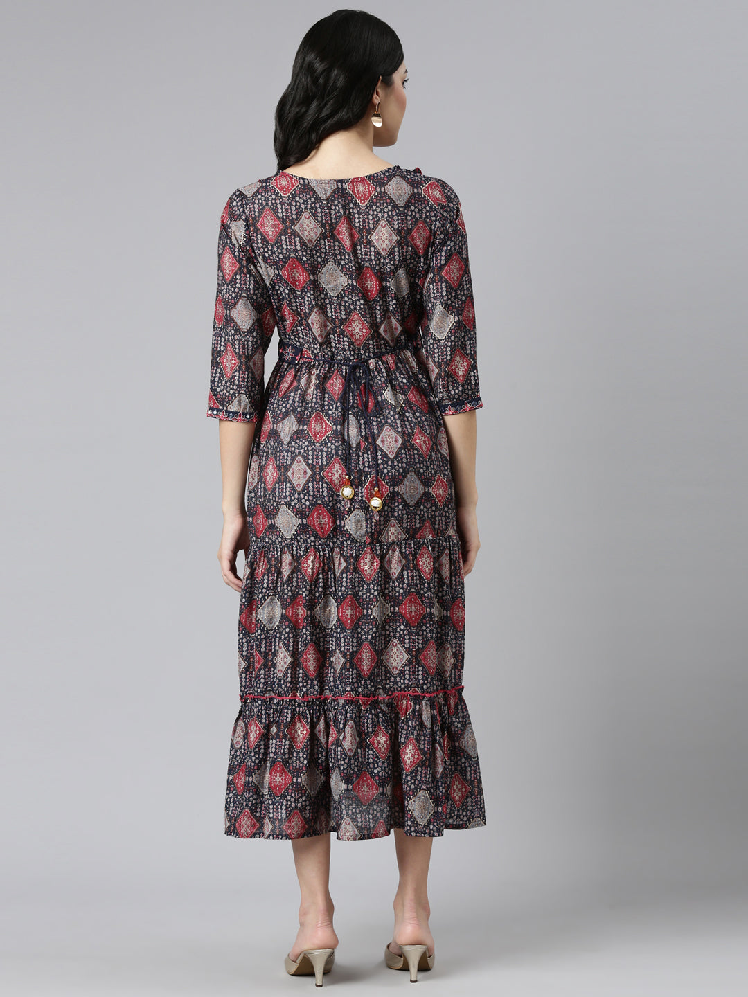 Neerus Blue printed Anarkali kurta dress - side view