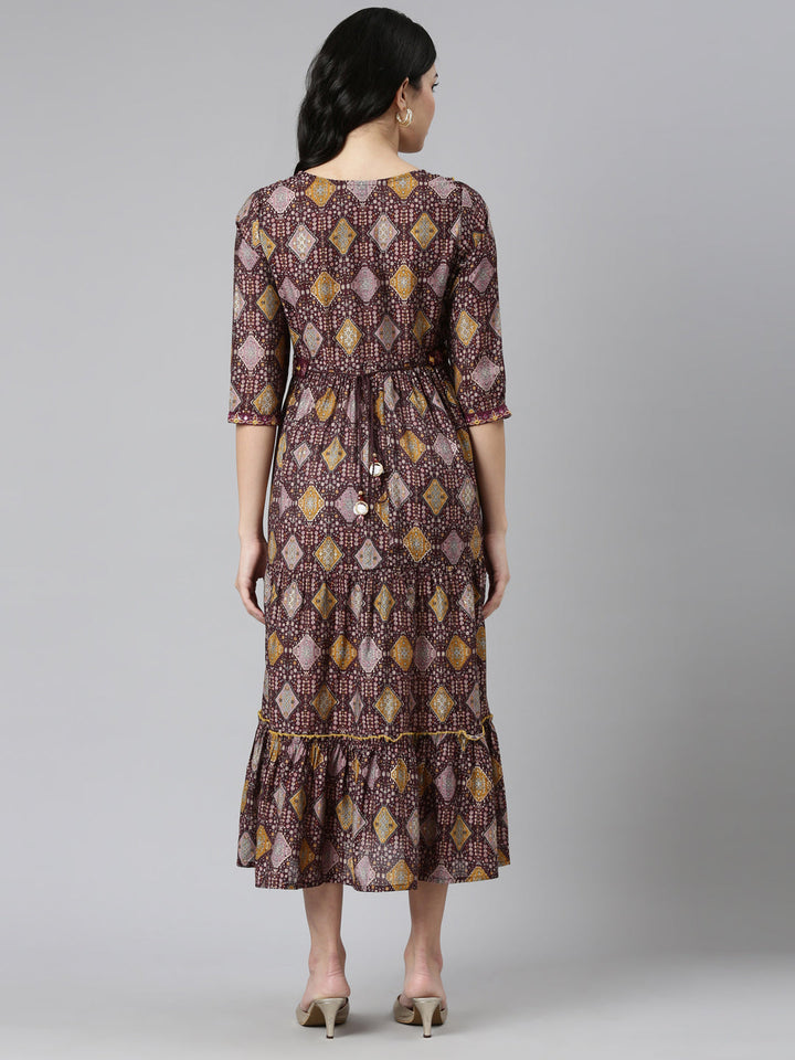 Neerus Purple printed anarkali kurta - side view