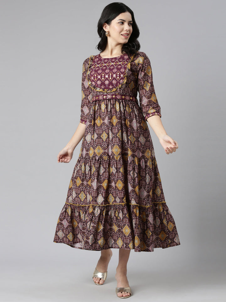Neerus Purple printed anarkali kurta - detail view 2