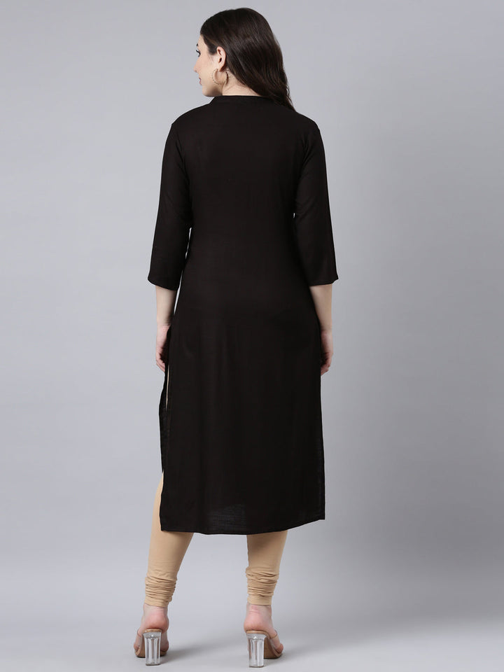 Neerus Black solid straight kurti - side view