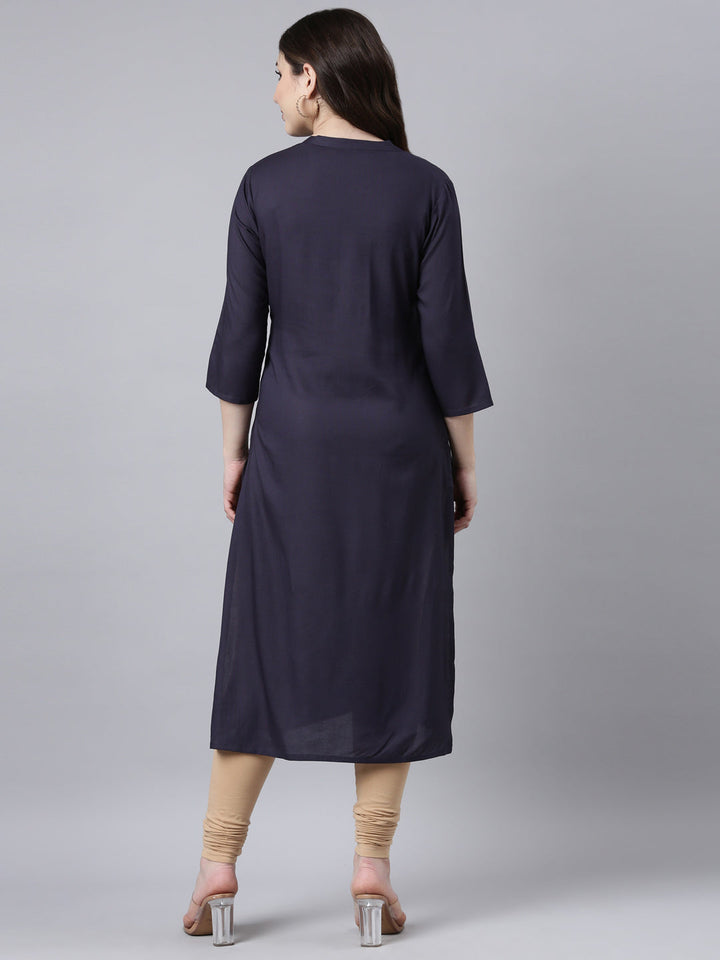 Neerus Blue solid straight kurti - side view