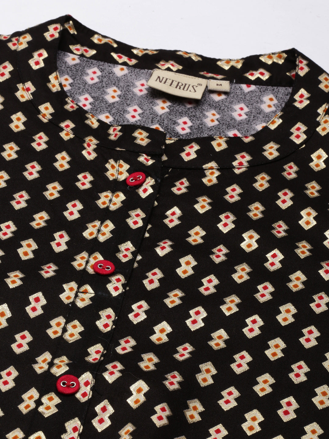 Neerus Black printed straight kurti - detail view 1
